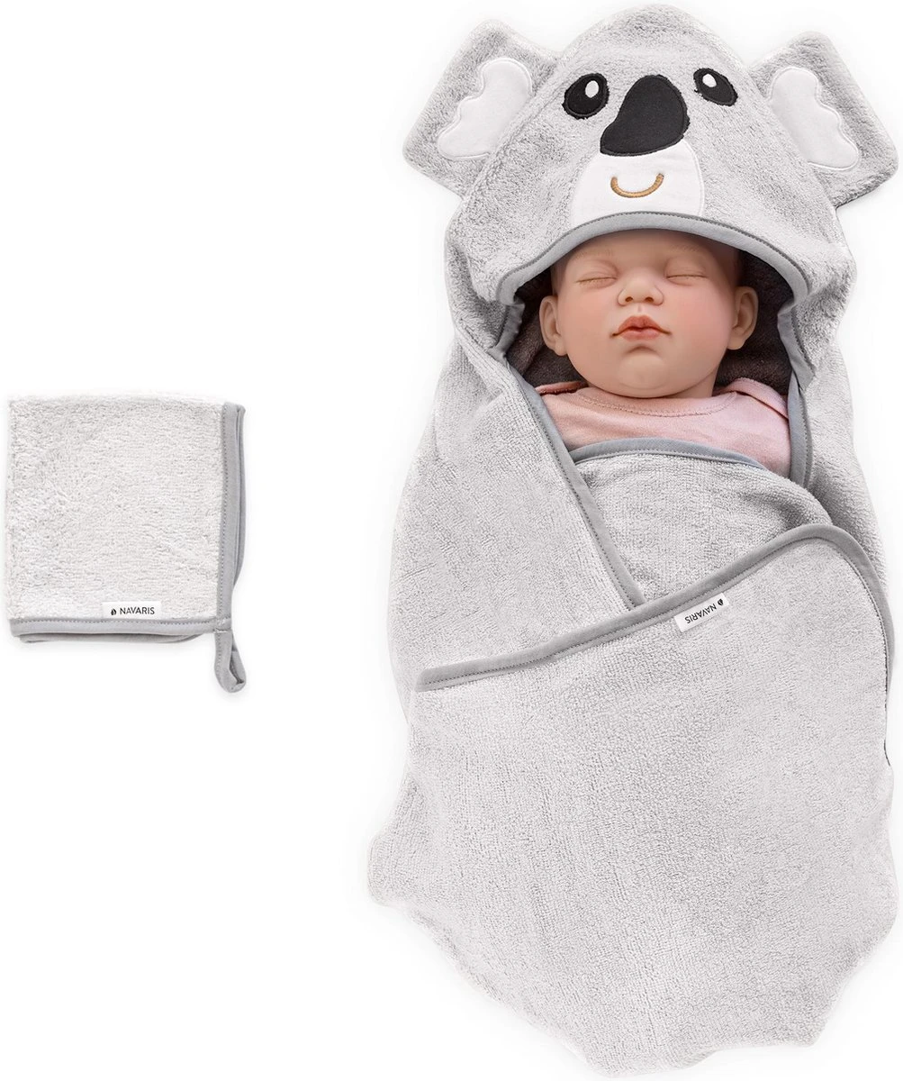Navaris Badcape Met Capuchon Voor Baby - Set Met Badcape En Washandje - 100% Bamboe - Voor Baby's Van 0-12 Maanden - Oeko-tex Gecertificeerd - Koala 3 Navaris Badcape Met Capuchon Voor Baby - Set Met Badcape En Washandje - 100% Bamboe - Voor Baby's Van 0-12 Maanden - Oeko-tex Gecertificeerd - Koala
