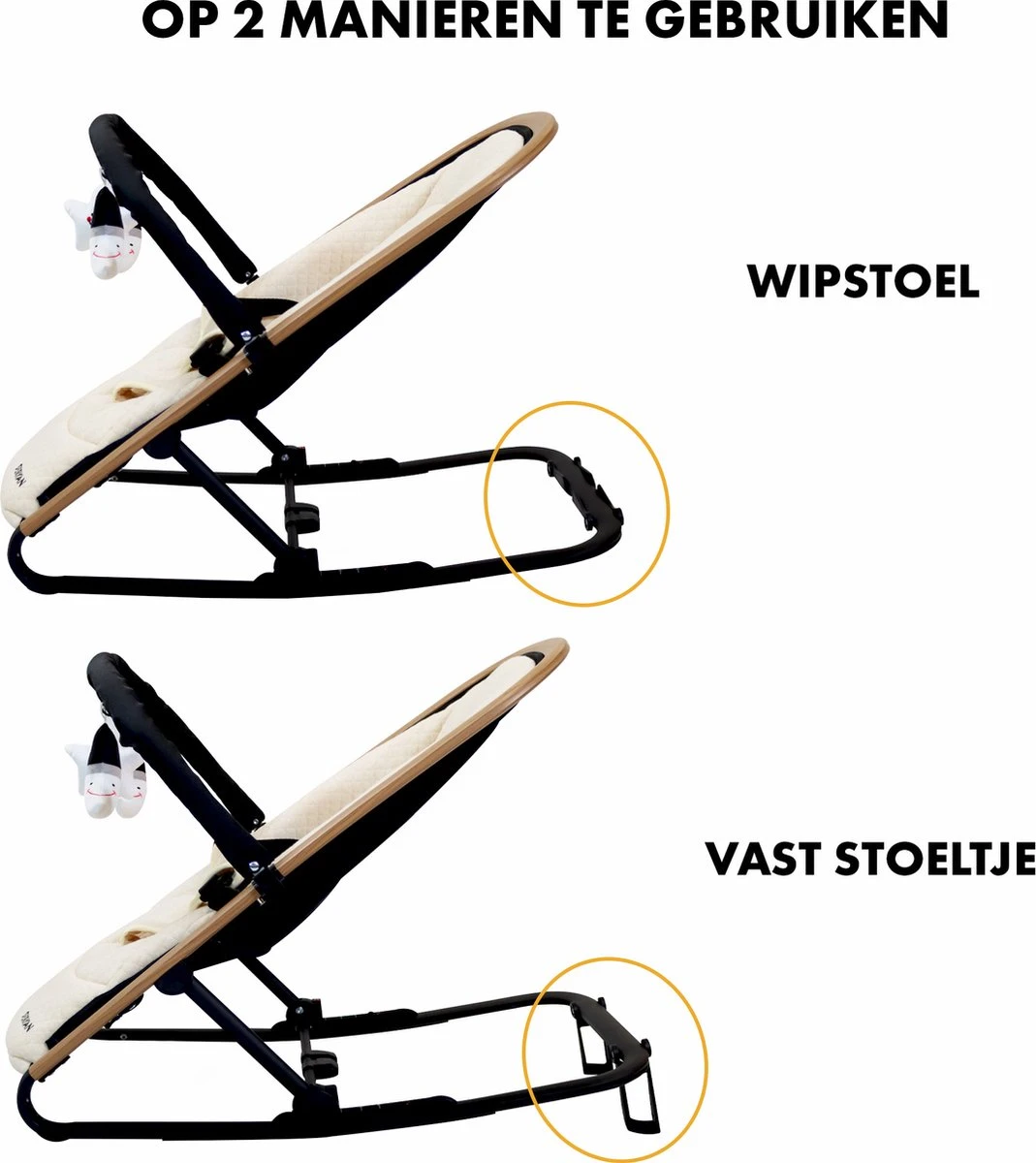 Deryan Rocker Wipstoel - Luxe 2-in-1 - Nougat/Cream 12 Deryan Rocker Wipstoel - Luxe 2-in-1 - Nougat/Cream - Afbeelding 10