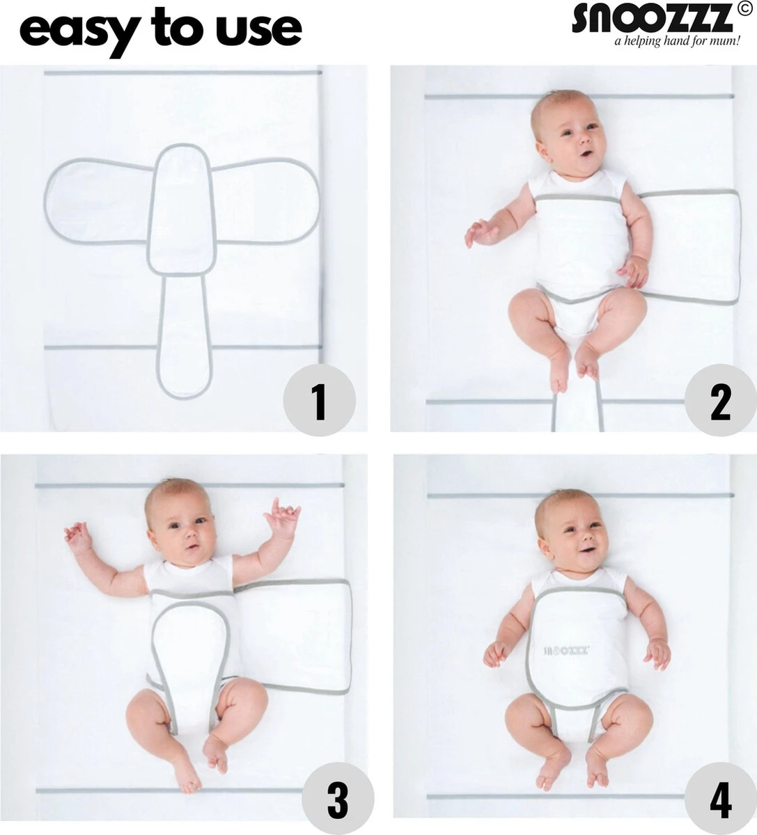 Snoozzz Slaapwikkel Regular - Baby Slaaphulp - Voorkomt Voorkeurshouding - Geschikt Voor Wieg En Ledikant - 0+ Maanden - Wit/Grijs - 180 X 50 Cm 10 Snoozzz Slaapwikkel Regular - Baby Slaaphulp - Voorkomt Voorkeurshouding - Geschikt Voor Wieg En Ledikant - 0+ Maanden - Wit/Grijs - 180 X 50 Cm - Afbeelding 8