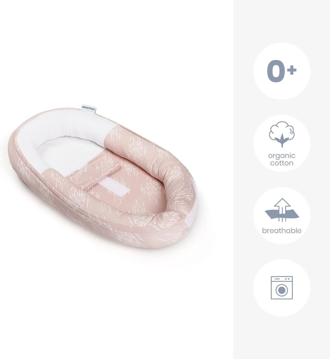 Doomoo Cocoon - Babynestje - Organisch Katoen - 74 X 46 Cm - Misty Pink 5 Doomoo Cocoon - Babynestje - Organisch Katoen - 74 X 46 Cm - Misty Pink - Afbeelding 3