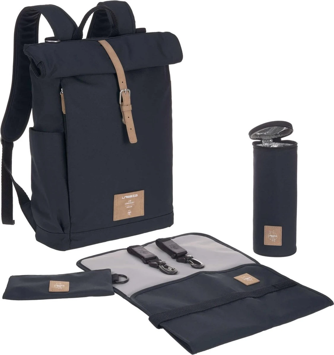 LÄSSIG Luiertas Rolltop Backpack Rugzak Incl Verschoningsmatje - Nacht Blauw 7 LÄSSIG Luiertas Rolltop Backpack Rugzak Incl Verschoningsmatje - Nacht Blauw - Afbeelding 5
