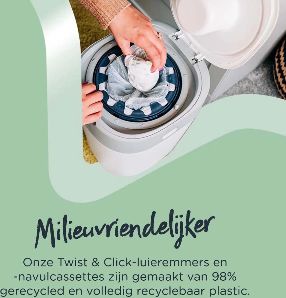 Tommee Tippee Milieuvriendelijke Twist & Click Luieremmer - Met 1 Navulcassette - Groen 7 Tommee Tippee Milieuvriendelijke Twist & Click Luieremmer - Met 1 Navulcassette - Groen - Afbeelding 5