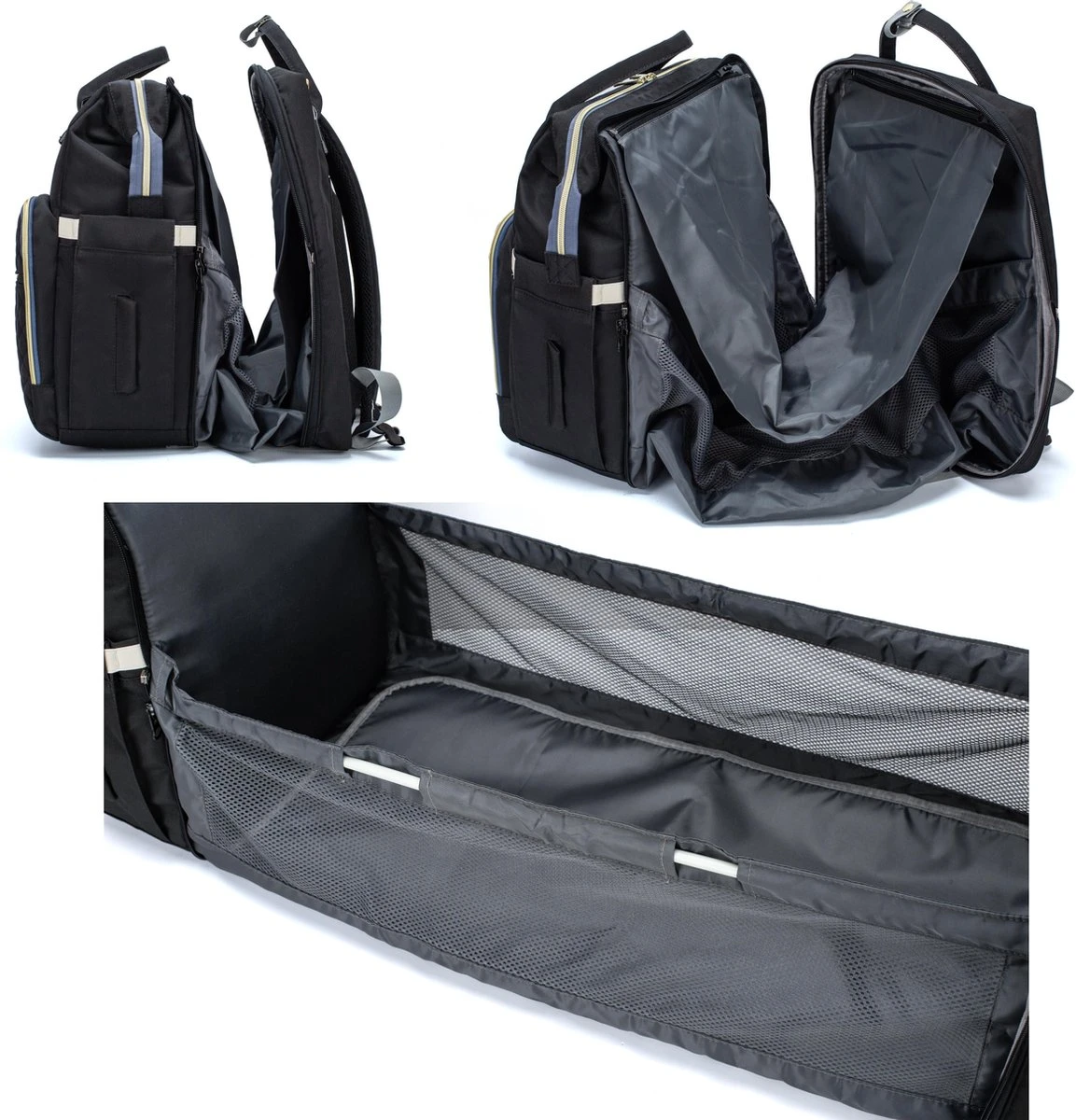 Luiertas - Multifuctioneel Luiertas 3 In 1 - Met Babybedje - Met Verschoningsmatje - Zwart - Met Usb - Met Verdikt Matras 8 Luiertas - Multifuctioneel Luiertas 3 In 1 - Met Babybedje - Met Verschoningsmatje - Zwart - Met Usb - Met Verdikt Matras - Afbeelding 6