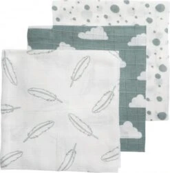 Meyco Clouds/Dots/Feathers Hydrofiele Doeken - 3-pack - Stone Green - 70x70cm -Babyproducten 1181x1200 2