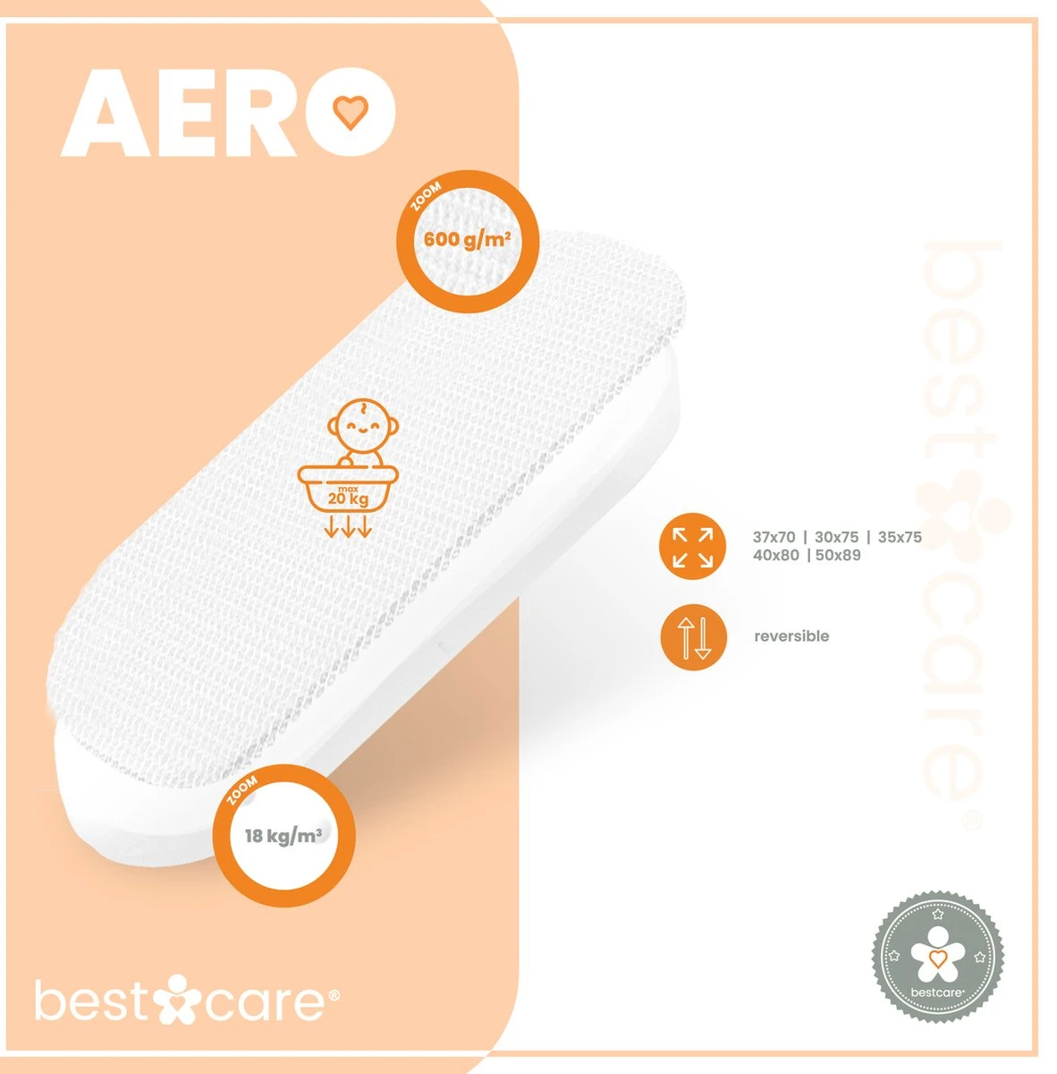 BestCare Aero Ledikant Matras | 37 X 70 X 6cm | Voor Reiswieg, Wieg, Kinderbedje Of Trolley | Aloë Vera Hoes - Wasbaar | Hypoallergeen, Omkeerbaar Matras Voor Baby's En Kinderen | OEKO-TEX 100-Certificaat 4 BestCare Aero Ledikant Matras | 37 X 70 X 6cm | Voor Reiswieg, Wieg, Kinderbedje Of Trolley | Aloë Vera Hoes - Wasbaar | Hypoallergeen, Omkeerbaar Matras Voor Baby's En Kinderen | OEKO-TEX 100-Certificaat - Afbeelding 2