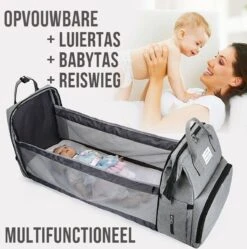 Merkloos LaGloss® Luiertas Rugtas Reiswieg Opvouwbaar GRIJS - Multifunctionele 2-in-1 Babytas - Travel Camping Reisbed Rugzak - Baby Bed Wieg Tas - Grijs