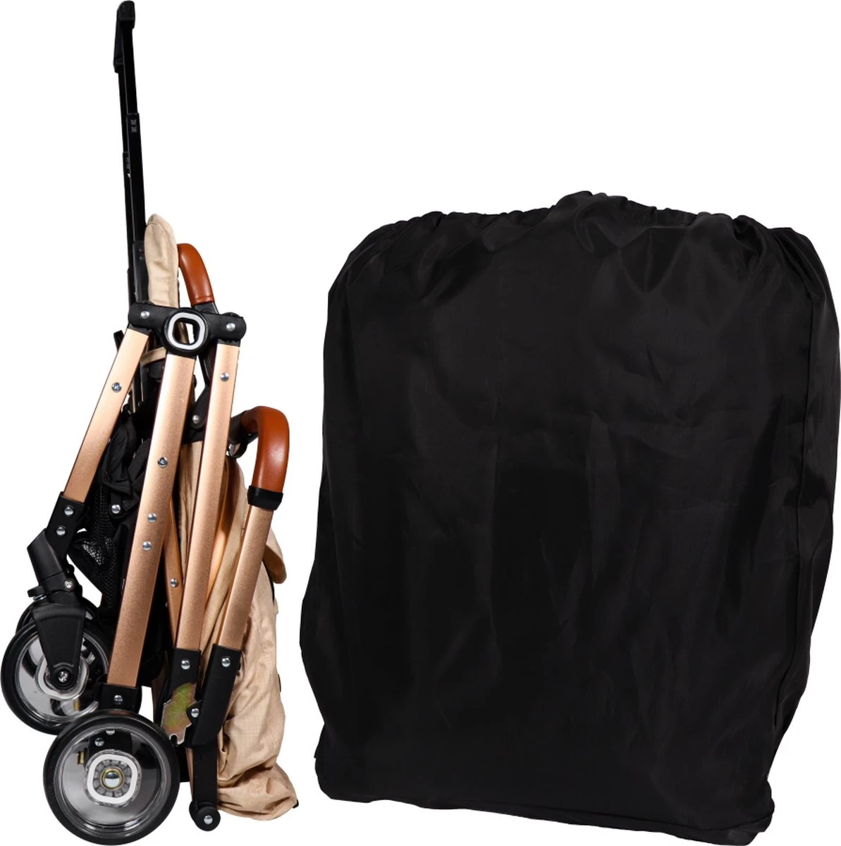 Ding Vivo Wandelwagen - Beige/Rose - Inklapbare Buggy - Inclusief Boodschappenmandje En Zonnekap 8 Ding Vivo Wandelwagen - Beige/Rose - Inklapbare Buggy - Inclusief Boodschappenmandje En Zonnekap - Afbeelding 6