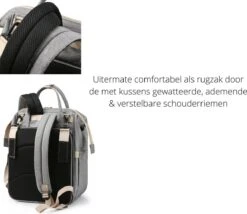 Humpy Dumpy Stijlvolle Luiertas Rugzak (Grijs) Met Uitschuifbaar Verschoon/ Slaap Bedje. Incl. Verschoon Matje, USB Poort & Buggy Straps -Babyproducten 1200x1042 1
