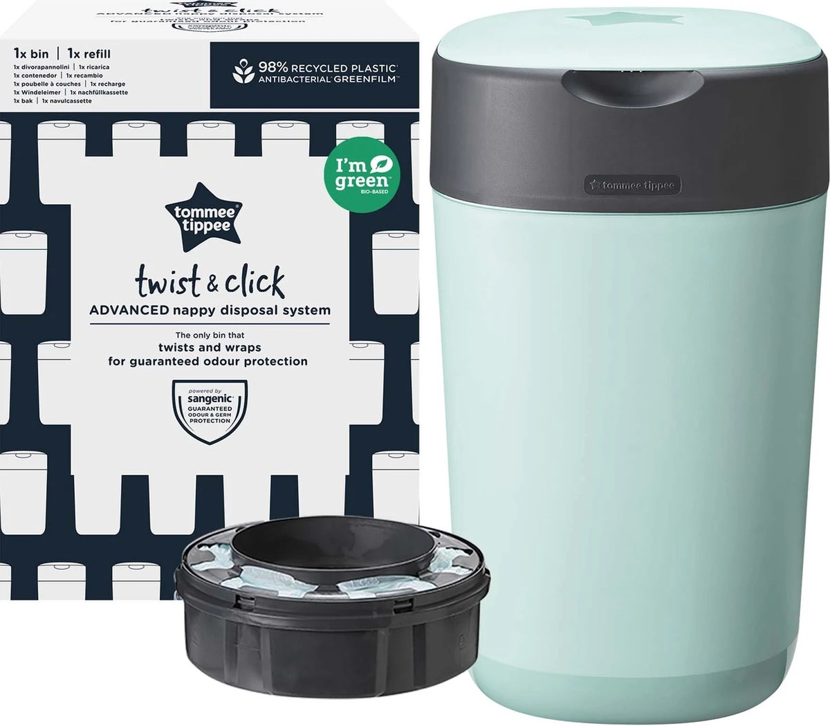 Tommee Tippee Milieuvriendelijke Twist & Click Luieremmer - Met 1 Navulcassette - Groen 4 Tommee Tippee Milieuvriendelijke Twist & Click Luieremmer - Met 1 Navulcassette - Groen - Afbeelding 2