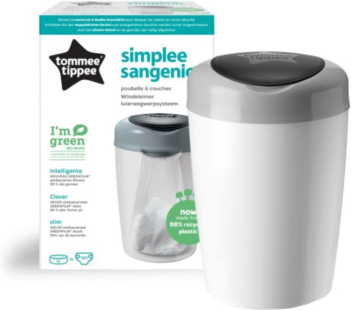 Tommee Tippee Simplee Sangenic Luieremmer, Milieuvriendelijker Systeem, Inclusief 1 Navulcassette Met Duurzaam Geproduceerde Antibacteriële GREENFILM, Grijs 3 Tommee Tippee Simplee Sangenic Luieremmer, Milieuvriendelijker Systeem, Inclusief 1 Navulcassette Met Duurzaam Geproduceerde Antibacteriële GREENFILM, Grijs