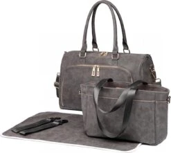 Miss Lulu Luier- En Verzorgingstas – Luiertas Set – Afneembare Draagtas - Duurzaam En Stijlvol – Grijs - Premium Kwaliteit - Grote Capaciteit - Unisex/Jongens/Meisjes (LT6638 GY)