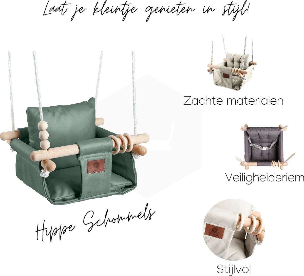 Baby / Kinder Schommel Voor Binnen Of Buiten! - Luxe Baby Swing ZeeGroen - Schommelstoel Inclusief Zachte Kussens En Bevestigingsmaterialen 6 Baby / Kinder Schommel Voor Binnen Of Buiten! - Luxe Baby Swing ZeeGroen - Schommelstoel Inclusief Zachte Kussens En Bevestigingsmaterialen - Afbeelding 4
