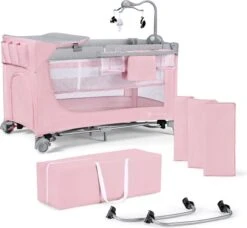 Kinderkraft Campingbed - Leody Met Accessoires - Roze -Babyproducten 1200x1110 2