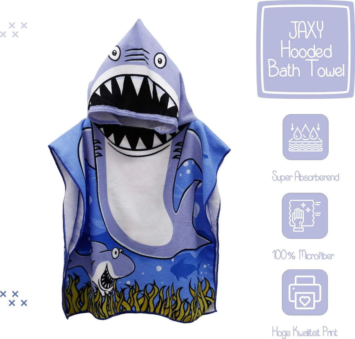 JAXY Badcape Baby - Badcape - Baby Badjas - Omslagdoek - Omslagdoek - Baby Handdoek Met Capuchon - Strandhanddoek - Badponcho - Poncho Handdoek - Microfiber - 60x90cm - Haai 6 JAXY Badcape Baby - Badcape - Baby Badjas - Omslagdoek - Omslagdoek - Baby Handdoek Met Capuchon - Strandhanddoek - Badponcho - Poncho Handdoek - Microfiber - 60x90cm - Haai - Afbeelding 4