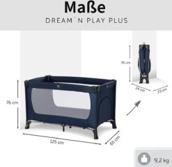 Hauck Dream N Play Plus Campingbedje Set - Met Matras En Muggennet - Navy -Babyproducten 1200x1173 1