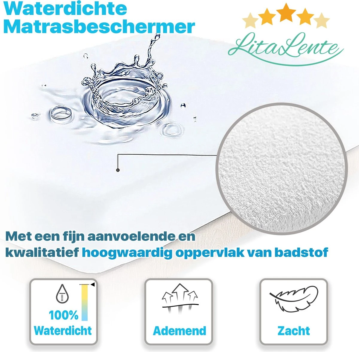 2x LitaLente Matrasbeschermer Waterdicht Babybedje 60x120 Cm - Ledikant Molton 60x120 - Baby Matrasbeschermer 60x120cm - Waterdicht En Ademend Huismijtwerend Matrasvernieuwer Matrashoes - Hoeslakenbadstof - Antibacteriëel - Rondom Elastiek 10 2x LitaLente Matrasbeschermer Waterdicht Babybedje 60x120 Cm - Ledikant Molton 60x120 - Baby Matrasbeschermer 60x120cm - Waterdicht En Ademend Huismijtwerend Matrasvernieuwer Matrashoes - Hoeslakenbadstof - Antibacteriëel - Rondom Elastiek - Afbeelding 8