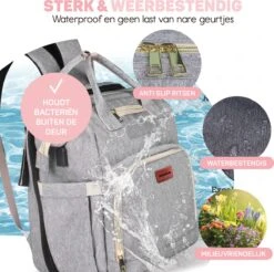 Vulpes BabyCare® Luiertas Rugzak - Luiertassen Met Babybed - Grote Luiertas Met Wieg- Luiertas Verzorgingstas Met Babybedje - Verzorgingsrugzak - Grijs -Babyproducten 1200x1193 2