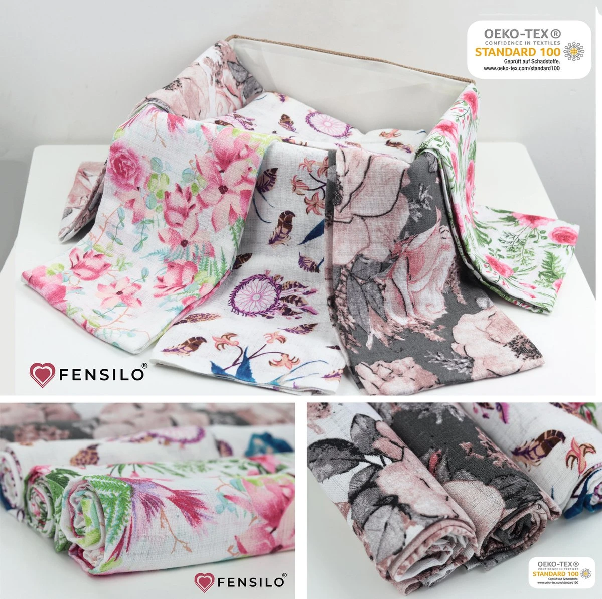 Hydrofiele Doeken - Hydrofiele Luiers - 70 X 80 Cm - 10 Pack - Roze- Bloemen - Meisje - Standard 100 By Oeko-tex® - Fensilo 4 Hydrofiele Doeken - Hydrofiele Luiers - 70 X 80 Cm - 10 Pack - Roze- Bloemen - Meisje - Standard 100 By Oeko-tex® - Fensilo - Afbeelding 2