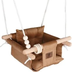Baby / Kinder Schommel Voor Binnen Of Buiten! - Luxe Baby Swing Corduroy - Ribstof Bruin - Ribfluweel - Schommelstoel Inclusief Kussens, Bevestigingsmaterialen En Veiligheidsriem