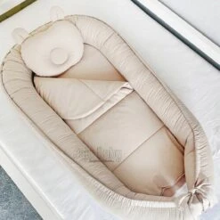 Jaju Baby - Babynestje En Hoofdkussen - Organische Katoen - Antibacterieel Babynestje - Anti-Allergisch Babynestje - Lichtbruin - 74 X 40 Cm -Babyproducten 1200x1200 1224