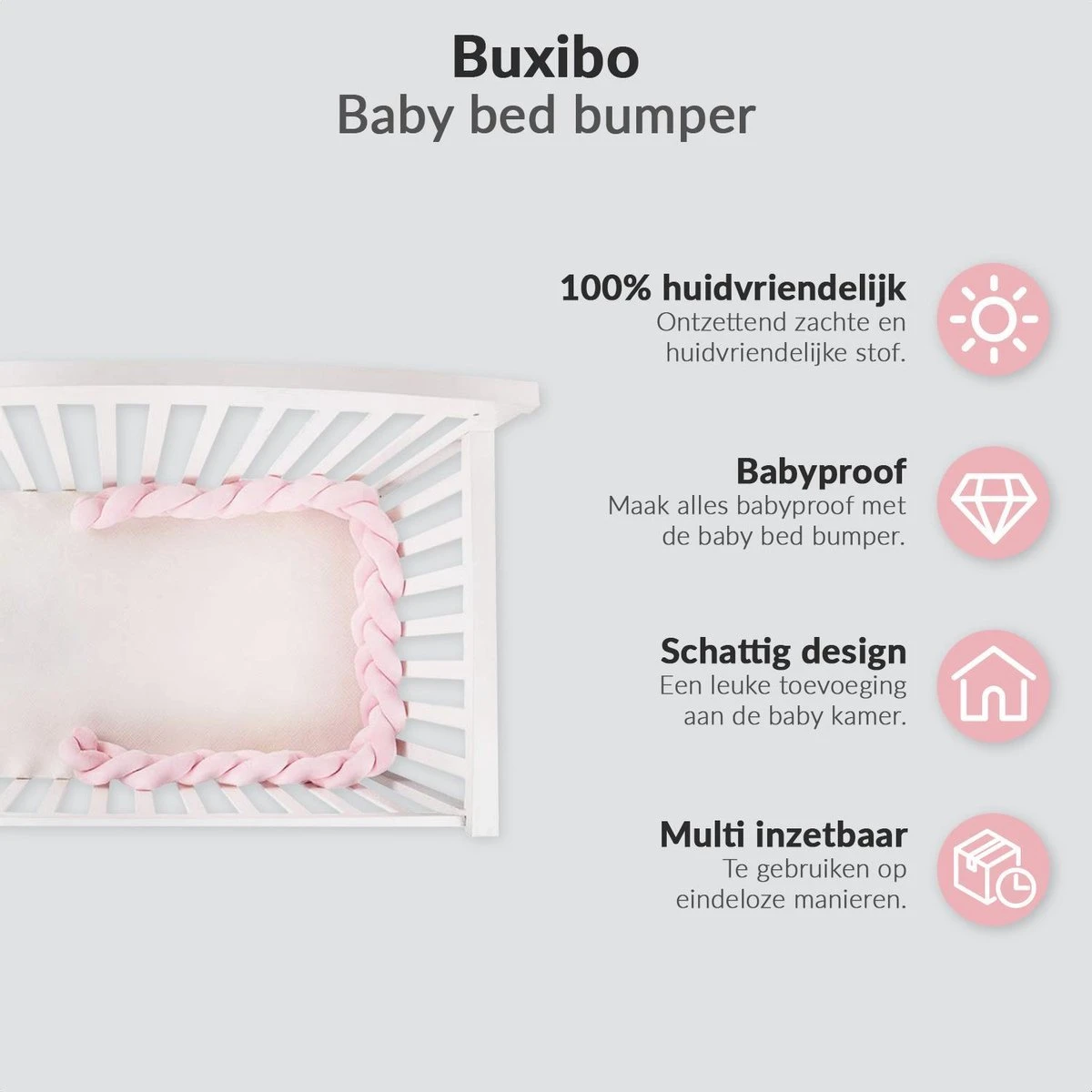 Buxibo Baby Bed Bumper - Baby Veiligheid/Hoofdbescherming/Bedbescherming - Multifunctionele Voedingskussen/Bedomrande/Boxomrander - 200CM - Roze 4 Buxibo Baby Bed Bumper - Baby Veiligheid/Hoofdbescherming/Bedbescherming - Multifunctionele Voedingskussen/Bedomrande/Boxomrander - 200CM - Roze - Afbeelding 2