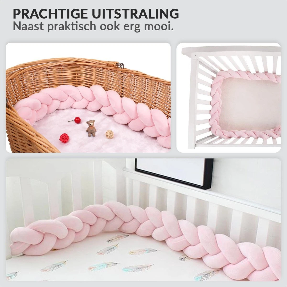 Buxibo Baby Bed Bumper - Baby Veiligheid/Hoofdbescherming/Bedbescherming - Multifunctionele Voedingskussen/Bedomrande/Boxomrander - 200CM - Roze 11 Buxibo Baby Bed Bumper - Baby Veiligheid/Hoofdbescherming/Bedbescherming - Multifunctionele Voedingskussen/Bedomrande/Boxomrander - 200CM - Roze - Afbeelding 9
