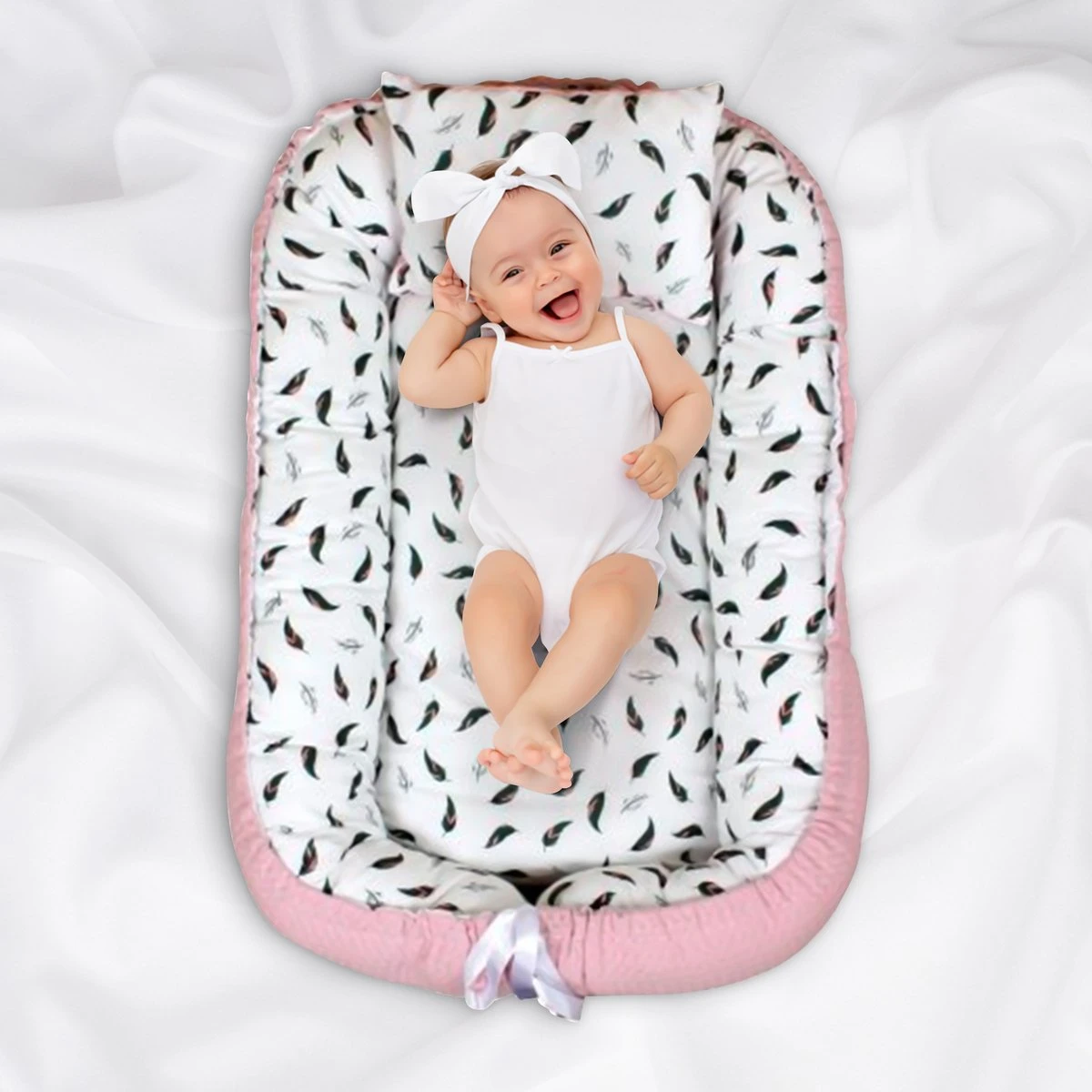 Hibaby Babynest - 90x57cm - Roze Met Printje - Inclusief Kussen 6 Hibaby Babynest - 90x57cm - Roze Met Printje - Inclusief Kussen - Afbeelding 4