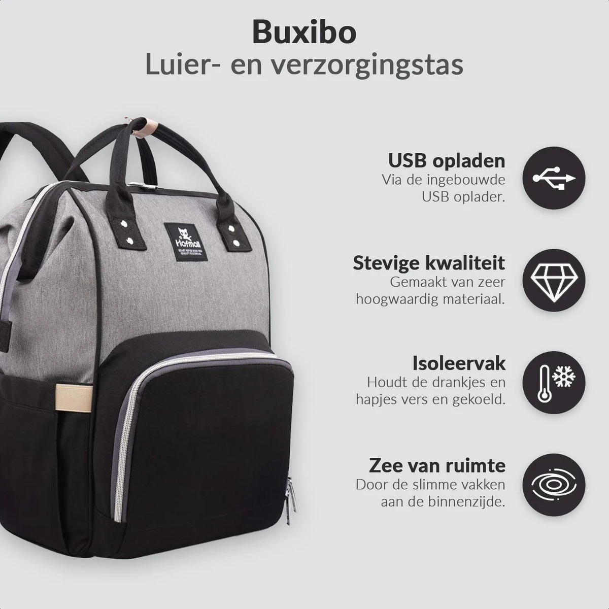 Buxibo Luier- En Verzorgingstas Inclusief USB Oplaadstation - Baby Rug Tas Met Isoleervak - Diaper Backpack Bag - Reis Rugzak - Grote Capaciteit - 23.8L - Zwart 4 Buxibo Luier- En Verzorgingstas Inclusief USB Oplaadstation - Baby Rug Tas Met Isoleervak - Diaper Backpack Bag - Reis Rugzak - Grote Capaciteit - 23.8L - Zwart - Afbeelding 2