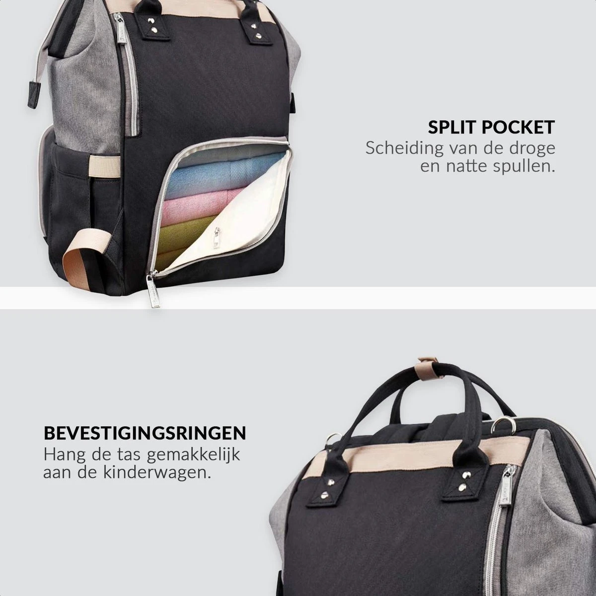 Buxibo Luier- En Verzorgingstas Inclusief USB Oplaadstation - Baby Rug Tas Met Isoleervak - Diaper Backpack Bag - Reis Rugzak - Grote Capaciteit - 23.8L - Zwart 6 Buxibo Luier- En Verzorgingstas Inclusief USB Oplaadstation - Baby Rug Tas Met Isoleervak - Diaper Backpack Bag - Reis Rugzak - Grote Capaciteit - 23.8L - Zwart - Afbeelding 4