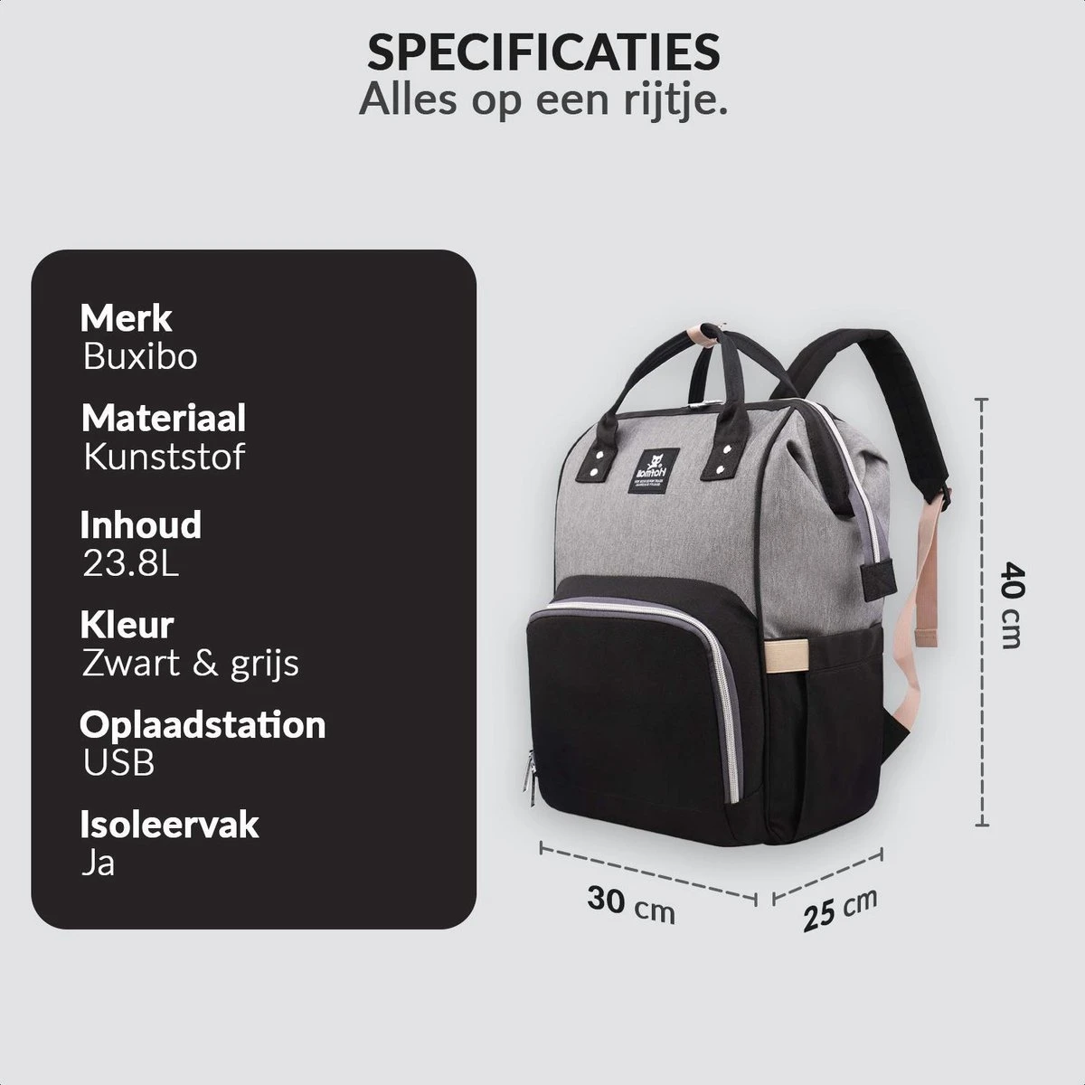 Buxibo Luier- En Verzorgingstas Inclusief USB Oplaadstation - Baby Rug Tas Met Isoleervak - Diaper Backpack Bag - Reis Rugzak - Grote Capaciteit - 23.8L - Zwart 9 Buxibo Luier- En Verzorgingstas Inclusief USB Oplaadstation - Baby Rug Tas Met Isoleervak - Diaper Backpack Bag - Reis Rugzak - Grote Capaciteit - 23.8L - Zwart - Afbeelding 7