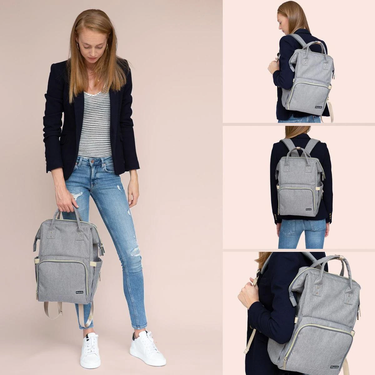 LifeGoods Luiertas Rugzak - Incl. Buggy En Kinderwagen Haken - Complete Set - 23.8 L - Grijs 7 LifeGoods Luiertas Rugzak - Incl. Buggy En Kinderwagen Haken - Complete Set - 23.8 L - Grijs - Afbeelding 5