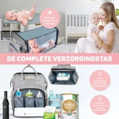 Vulpes BabyCare® Luiertas Rugzak - Luiertassen Met Babybed - Grote Luiertas Met Wieg- Luiertas Verzorgingstas Met Babybedje - Verzorgingsrugzak - Grijs -Babyproducten 1200x1200 256