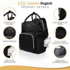 NanaBeebi Luiertas Rugzak Met Verschoonmatje - Zwart - Inclusief Flessenwarmhouder - Kinderwagenhaken En Isoleervak -Babyproducten 1200x1200 267