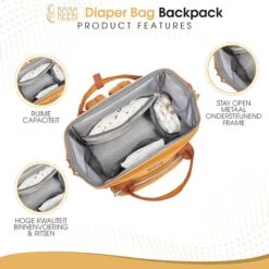 NanaBeebi Luiertas Rugzak Met Verschoonmatje - Cognac - Inclusief Flessenwarmhouder - Kinderwagenhaken En Isoleervak -Babyproducten 1200x1200 286