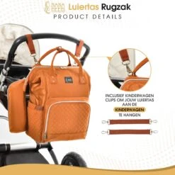 NanaBeebi Luiertas Rugzak Met Verschoonmatje - Cognac - Inclusief Flessenwarmhouder - Kinderwagenhaken En Isoleervak -Babyproducten 1200x1200 289