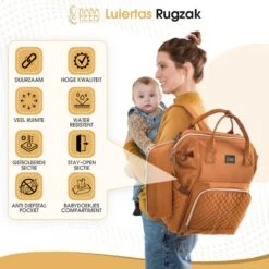 NanaBeebi Luiertas Rugzak Met Verschoonmatje - Cognac - Inclusief Flessenwarmhouder - Kinderwagenhaken En Isoleervak -Babyproducten 1200x1200 290