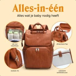 JeRie Luiertas Rugzak – Verschoonmatje – Verzorgingstas – Luiertassen – Met Kinderwagen Haken - Bruin -Babyproducten 1200x1200 298