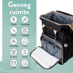 Luiertas Rugzak - Monx Luiertas Verzorgingstas Met Uitklapbaar Babybedje - Overzichtelijke Luierrugzak Extra Buggy En Kinderwagen Haken Inclusief Geïsoleerde Flessenhouder - Zwart -Babyproducten 1200x1200 313