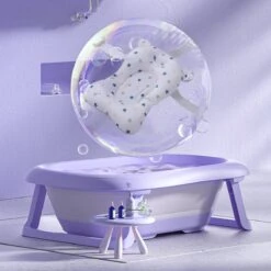 K IKIDO Babybadje Opvouwbaar - 3 In 1 Opvouwbaar - 83 × 48 × 23,5 Cm - Baby Badje - Peuterbadje - Babybadkuip -Inclusief Badkussen - Purper -Babyproducten 1200x1200 690
