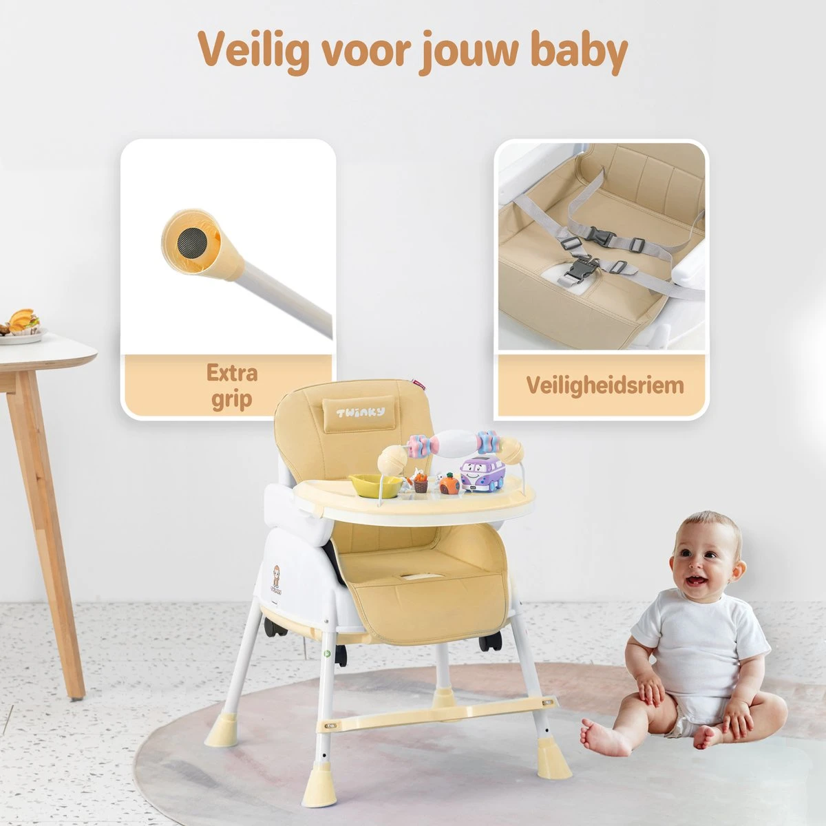 Twinky® Kinderstoel – 2-in-1 Kinderwagen Set – Bruin – Inklapbare Eetstoel & Baby Wagentje En Babystoel Voor Aan Tafel – Kinderzetel, Peuterstoeltje En Meegroeistoel In 1 6 Twinky® Kinderstoel – 2-in-1 Kinderwagen Set – Bruin – Inklapbare Eetstoel & Baby Wagentje En Babystoel Voor Aan Tafel – Kinderzetel, Peuterstoeltje En Meegroeistoel In 1 - Afbeelding 4