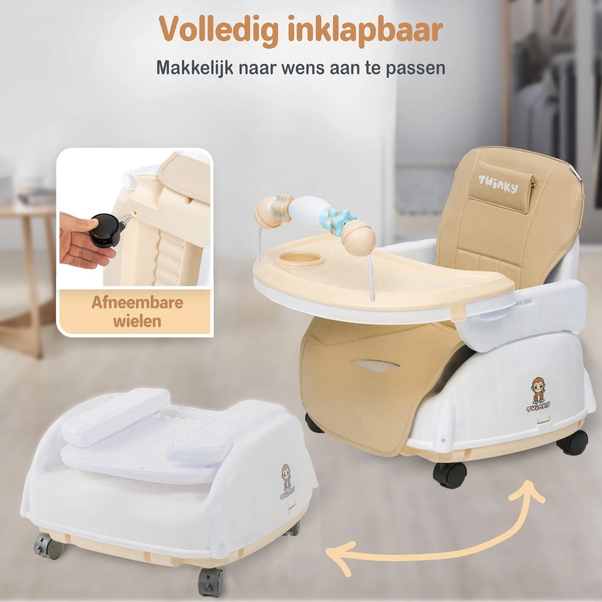 Twinky® Kinderstoel – 2-in-1 Kinderwagen Set – Bruin – Inklapbare Eetstoel & Baby Wagentje En Babystoel Voor Aan Tafel – Kinderzetel, Peuterstoeltje En Meegroeistoel In 1 8 Twinky® Kinderstoel – 2-in-1 Kinderwagen Set – Bruin – Inklapbare Eetstoel & Baby Wagentje En Babystoel Voor Aan Tafel – Kinderzetel, Peuterstoeltje En Meegroeistoel In 1 - Afbeelding 6
