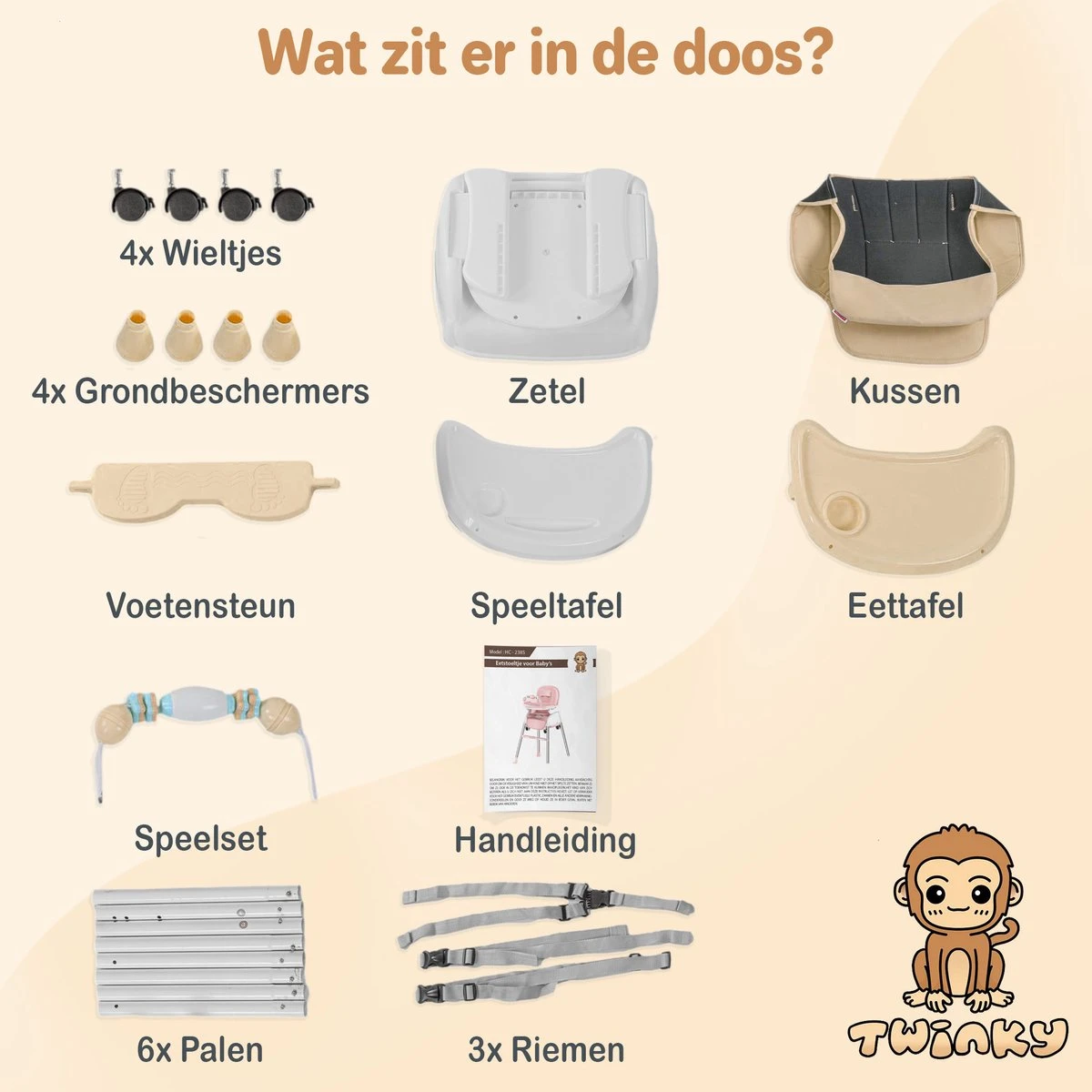 Twinky® Kinderstoel – 2-in-1 Kinderwagen Set – Bruin – Inklapbare Eetstoel & Baby Wagentje En Babystoel Voor Aan Tafel – Kinderzetel, Peuterstoeltje En Meegroeistoel In 1 12 Twinky® Kinderstoel – 2-in-1 Kinderwagen Set – Bruin – Inklapbare Eetstoel & Baby Wagentje En Babystoel Voor Aan Tafel – Kinderzetel, Peuterstoeltje En Meegroeistoel In 1 - Afbeelding 10