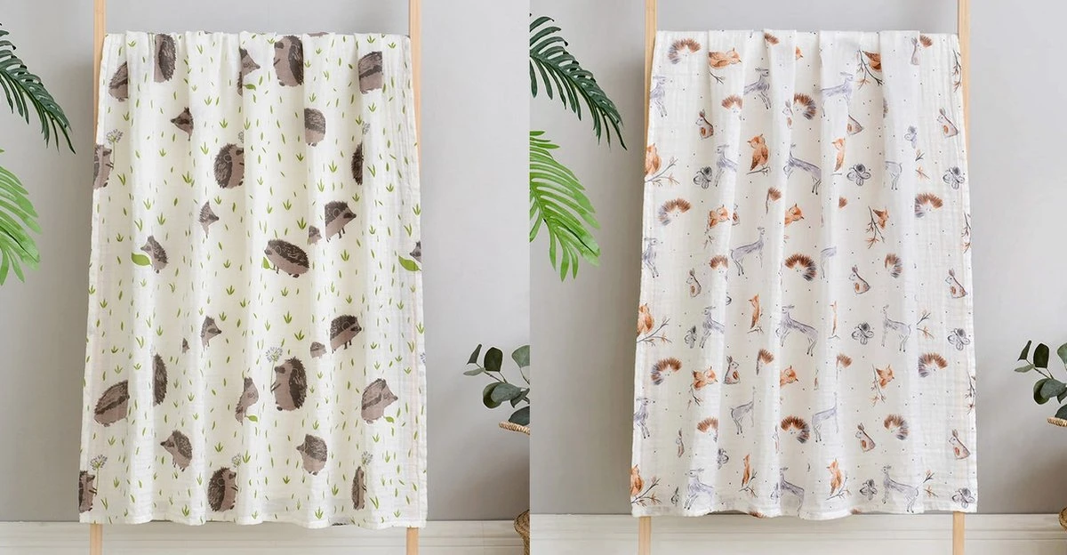 Set Van 2 | Hydrofiele Doeken XL - 120x120 Cm - Inbakerdoek - Egels - Swaddle Doek Groot - Hydrofiele Luier 3 Set Van 2 | Hydrofiele Doeken XL - 120x120 Cm - Inbakerdoek - Egels - Swaddle Doek Groot - Hydrofiele Luier