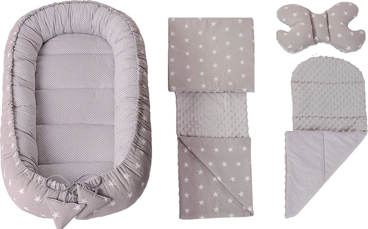 Medi Partners Knuffel Nest Set, Incl. Baby Nest 90x50 Verwijderbare Insert Deken, Plat Kussen En Vlinder Kussen, 100% Katoen, Grijs, Large, 5 Stuks 6 Medi Partners Knuffel Nest Set, Incl. Baby Nest 90x50 Verwijderbare Insert Deken, Plat Kussen En Vlinder Kussen, 100% Katoen, Grijs, Large, 5 Stuks - Afbeelding 4