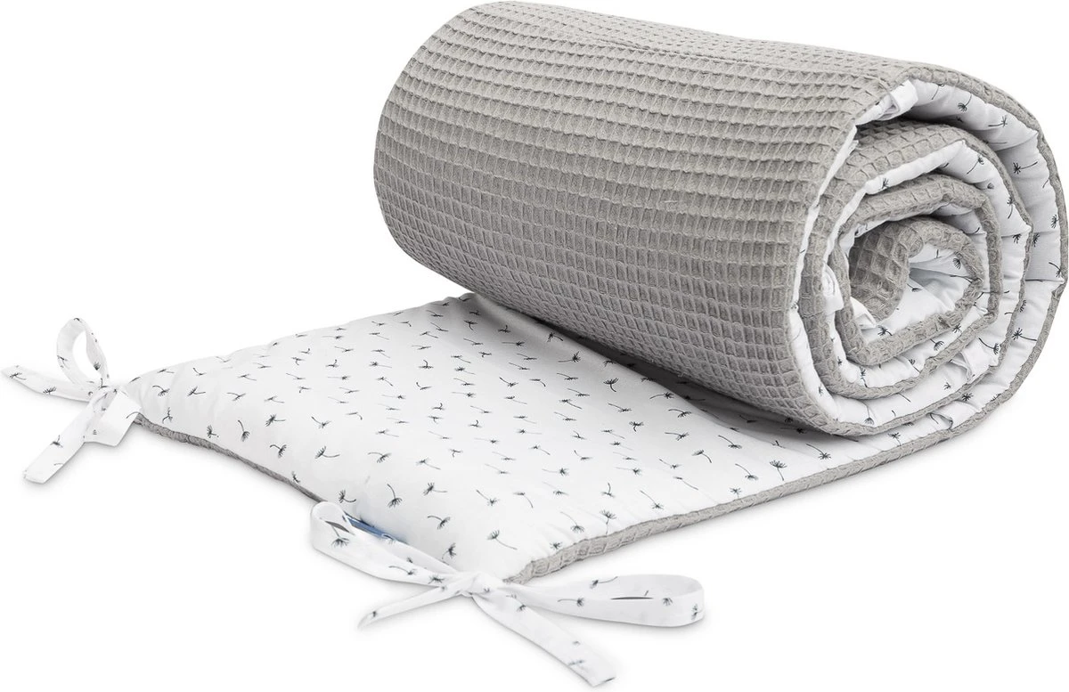 Sensillo Baby Bedbumper - Bedomrander - Anti Stootrand Ledikant - Bed Zijbeschermers - 180x30cm - Wafel Grijs Paardenbloemen 3 Sensillo Baby Bedbumper - Bedomrander - Anti Stootrand Ledikant - Bed Zijbeschermers - 180x30cm - Wafel Grijs Paardenbloemen