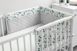 Sensillo Baby Bedbumper - Bedomrander - Anti Stootrand Ledikant - Bed Zijbeschermers - 180x30cm - Grijs Diertjes