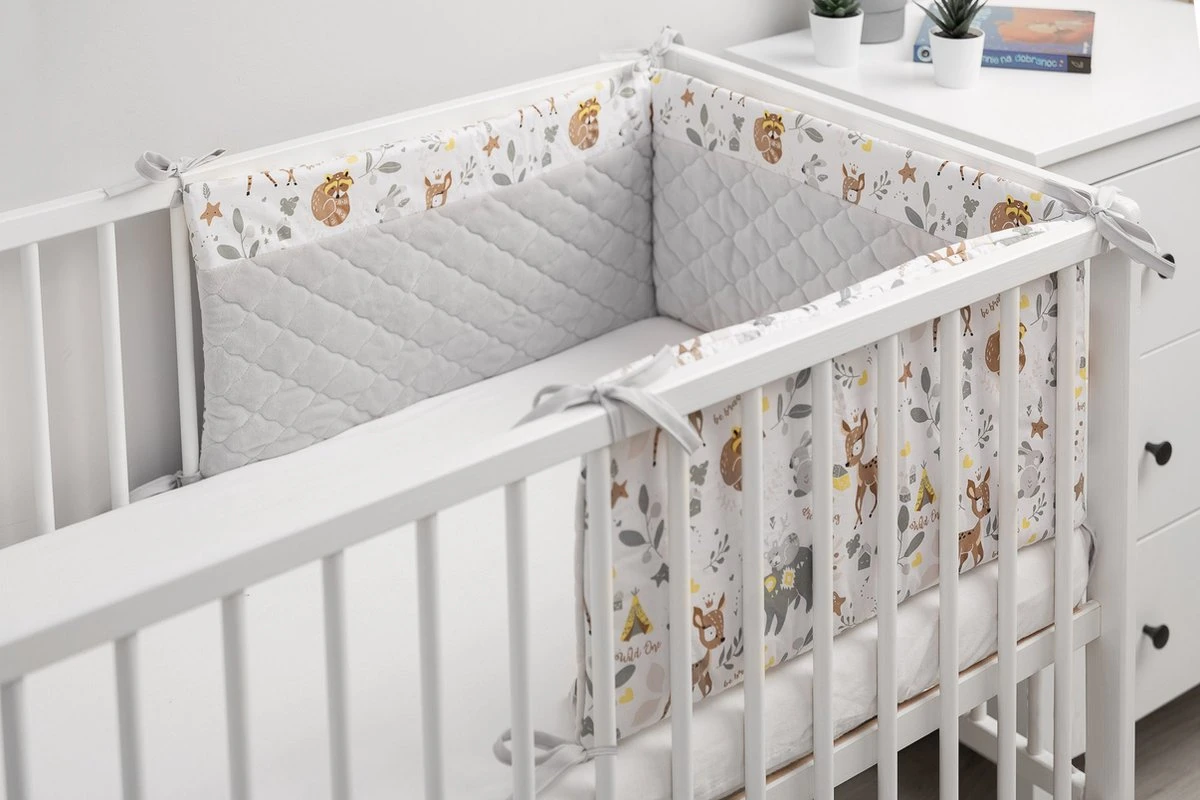 Sensillo Baby Bedbumper - Bedomrander - Anti Stootrand Ledikant - Bed Zijbeschermers - 180x30cm - Grijs Bosdiertjes 3 Sensillo Baby Bedbumper - Bedomrander - Anti Stootrand Ledikant - Bed Zijbeschermers - 180x30cm - Grijs Bosdiertjes