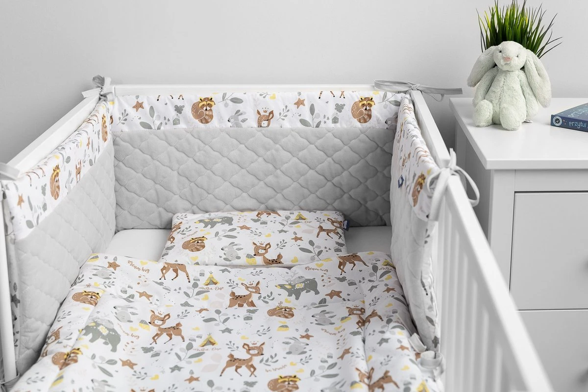 Sensillo Baby Bedbumper - Bedomrander - Anti Stootrand Ledikant - Bed Zijbeschermers - 180x30cm - Grijs Bosdiertjes 4 Sensillo Baby Bedbumper - Bedomrander - Anti Stootrand Ledikant - Bed Zijbeschermers - 180x30cm - Grijs Bosdiertjes - Afbeelding 2