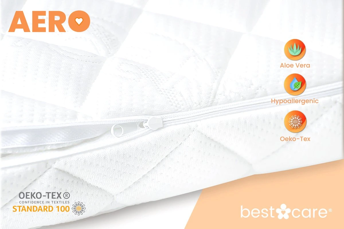BestCare Aero Ledikant Matras | 37 X 70 X 6cm | Voor Reiswieg, Wieg, Kinderbedje Of Trolley | Aloë Vera Hoes - Wasbaar | Hypoallergeen, Omkeerbaar Matras Voor Baby's En Kinderen | OEKO-TEX 100-Certificaat 5 BestCare Aero Ledikant Matras | 37 X 70 X 6cm | Voor Reiswieg, Wieg, Kinderbedje Of Trolley | Aloë Vera Hoes - Wasbaar | Hypoallergeen, Omkeerbaar Matras Voor Baby's En Kinderen | OEKO-TEX 100-Certificaat - Afbeelding 3