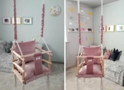 Merkloos Babyschommel Babyzitje - Stof Hout - Babyschommel Binnen - Kinderschommel - Schommel Baby Zitje - Schommelzitjes - Schommelstoel - Roze -Babyproducten 1200x871 1